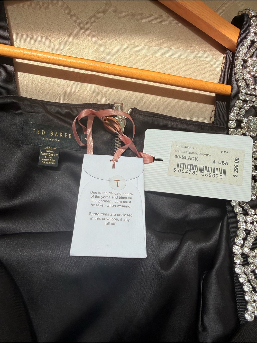 New Ted Baker Mally Embellished Strap Bodycon Dress Black Size 4 - Picture 7 of 11